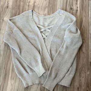 Gray Knit Sweater with Crisscross Back